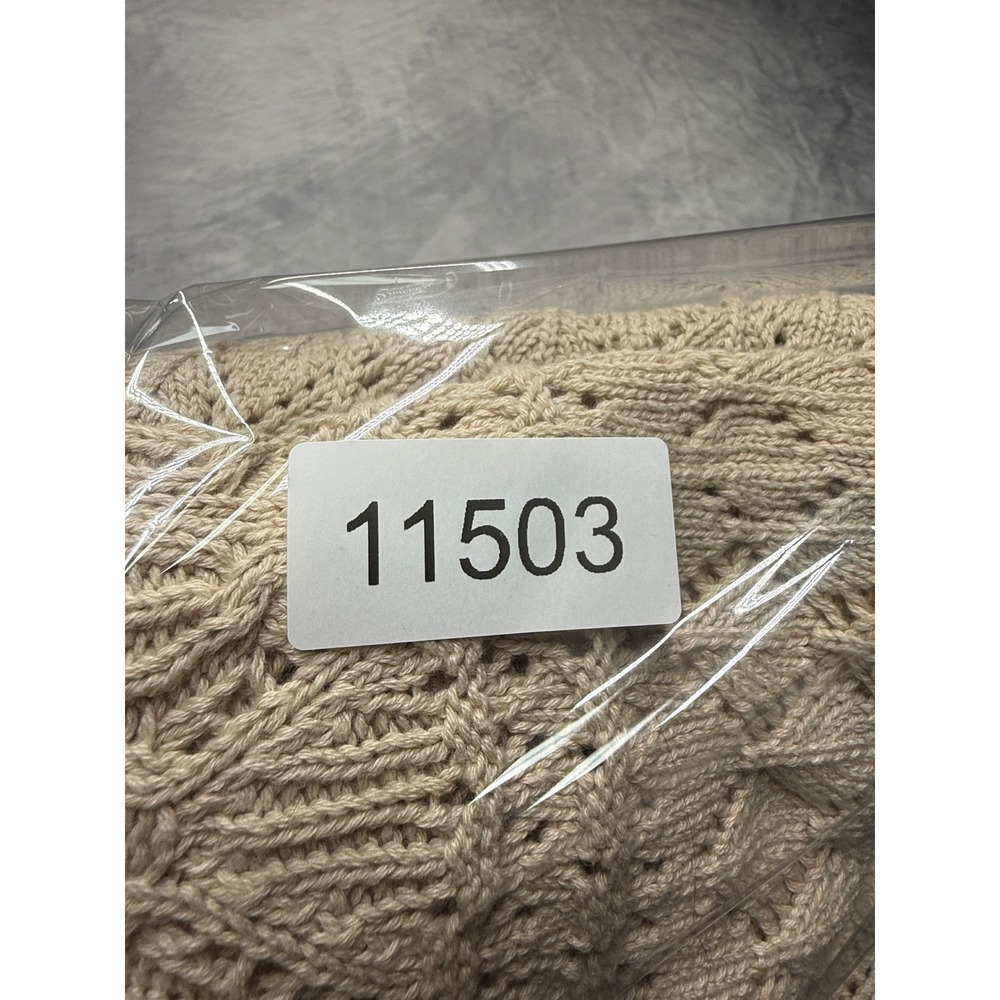 Splendid Tan Open Knit Short Sleeve Sweater Top womens sz L cottage shabby boho - Picture 8 of 8